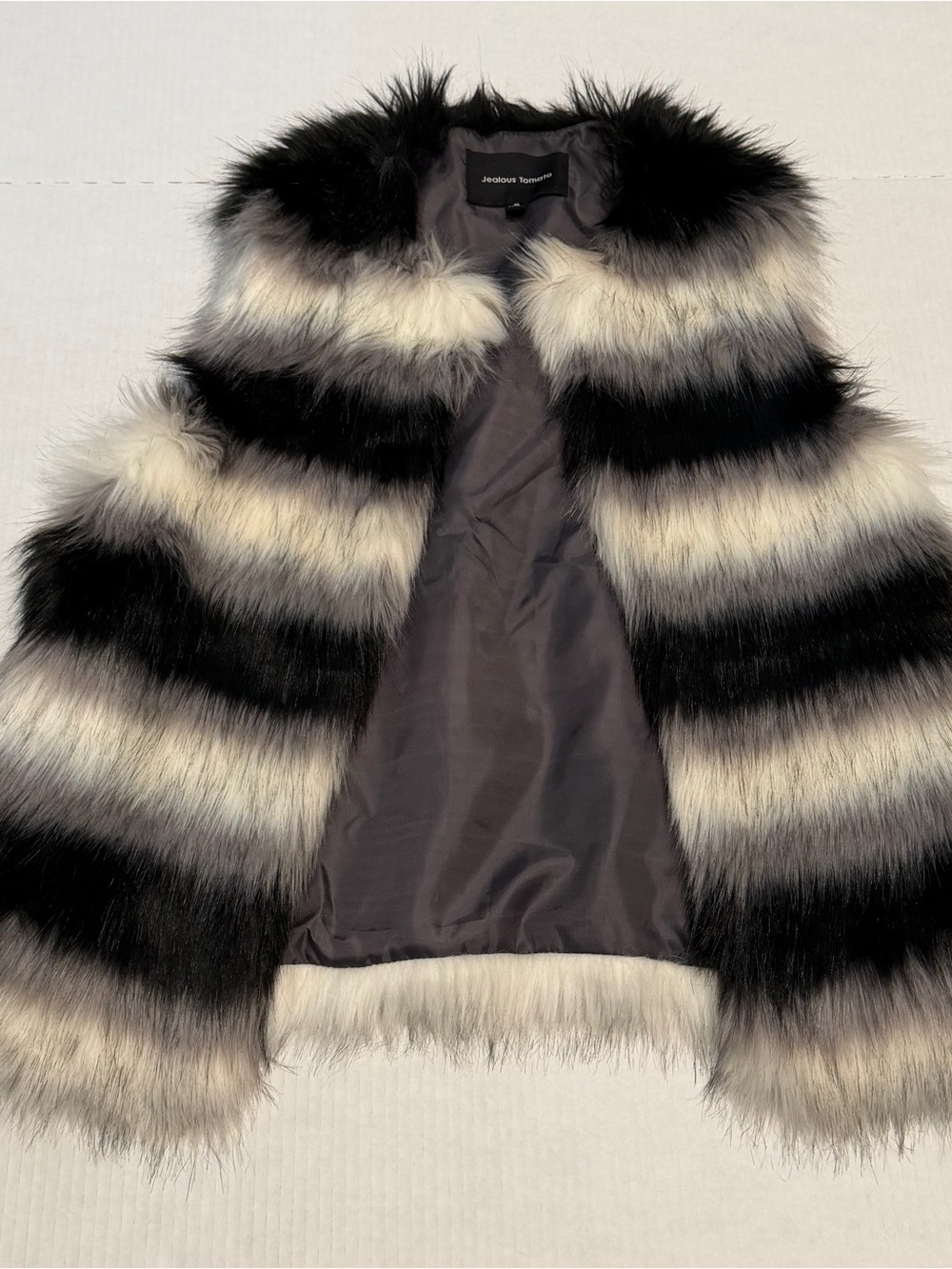 Jealous Tomato Black & White Striped Faux Fur Vest Size Small